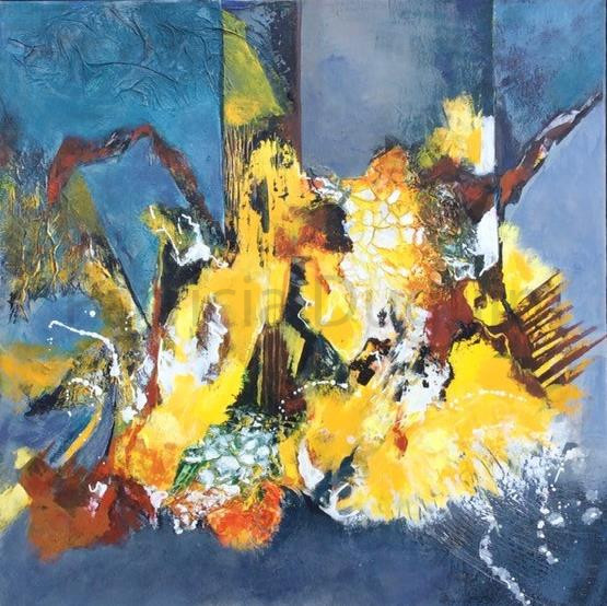 patricia-duguin-tableau-figuratif-acrylique-festival-en-jaune-60x60