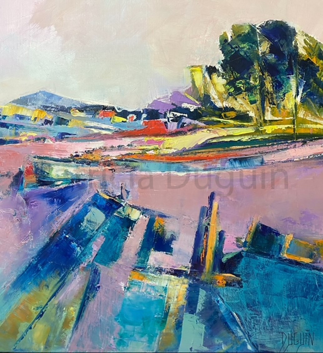 peinture-huile-patricia-duguin-Rivage-rose-50x50