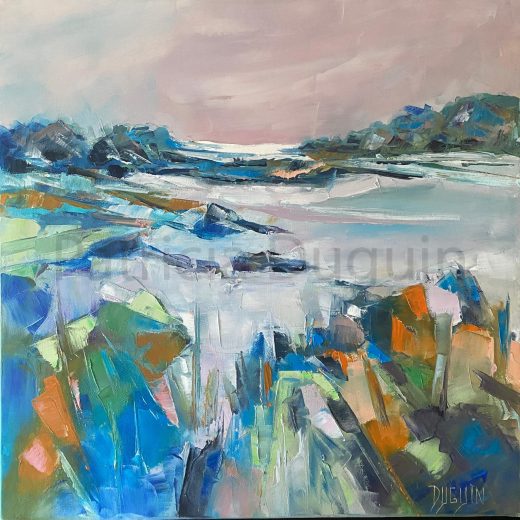 patricia-duguin-tableau-peinture-huile-la-marre-etait-basse-50x50