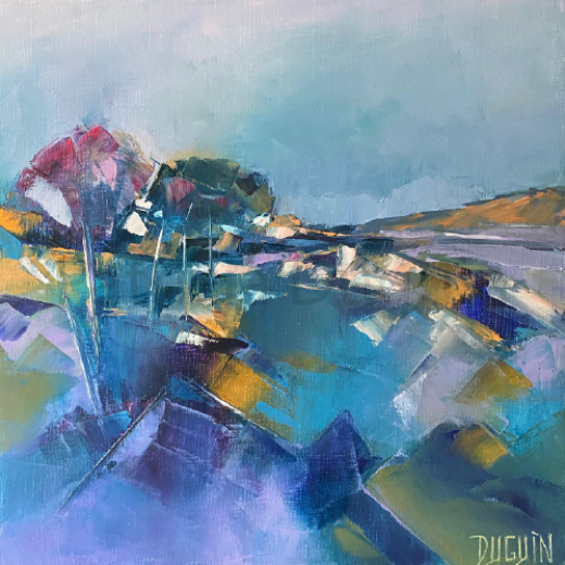 tableau-peinture-huile-patricia-duguin-vue-du-lac-de-guerledan-40x40